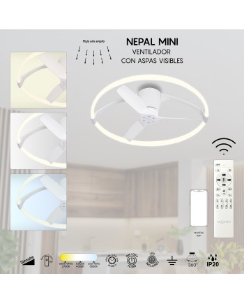 NEPAL MINI * VENTILADOR BLANCO LED CON MANDO